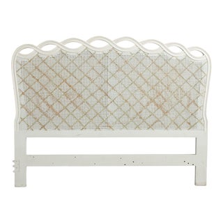 French Provincial Style Queen Size Painted Caned Headboard For Sale