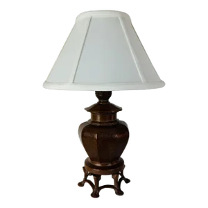 Bronze Footed Small Table Lamp With Quoizel Shade