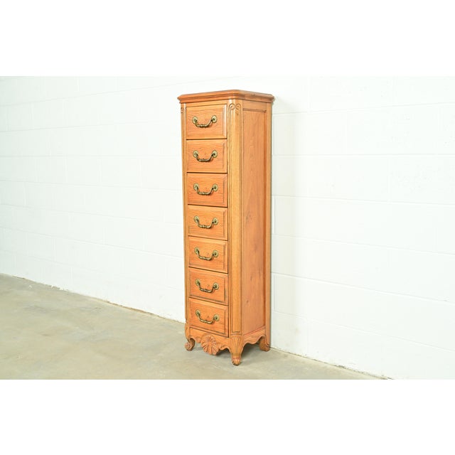 French Provincial Hickory French Provincial Louis XV Carved Oak Lingerie Chest or Semainier For Sale - Image 3 of 14
