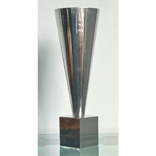 Metal Vintage Monumental Az Cast Aluminum Cone Vase For Sale - Image 7 of 11
