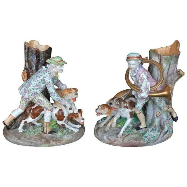 Brown Set of Two Porcelain Hunting Dog Vases. Germany, Early 20th Century. For Sale - Image 8 of 8