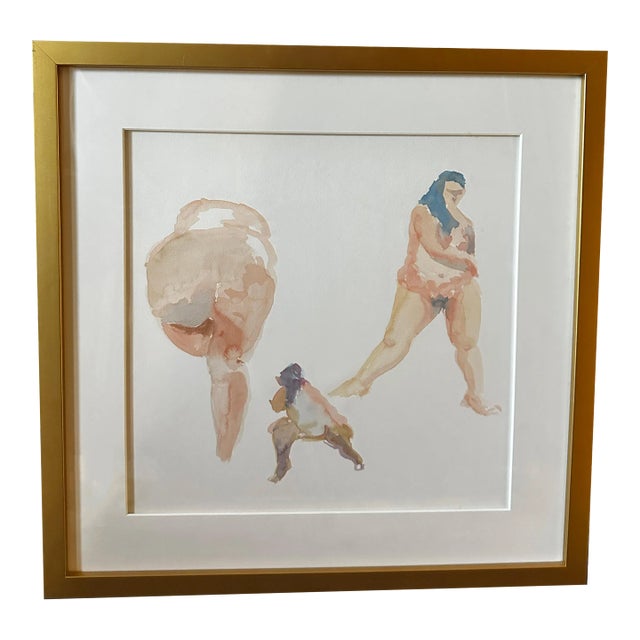 Impressionist Style Figurative Nude Watercolor Painting, Framed For Sale