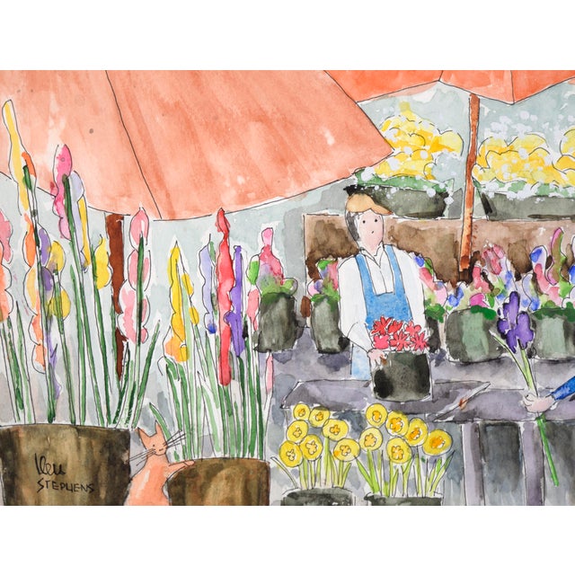 Pink Flower Market Watercolor by Ken L. Stephens For Sale - Image 8 of 8