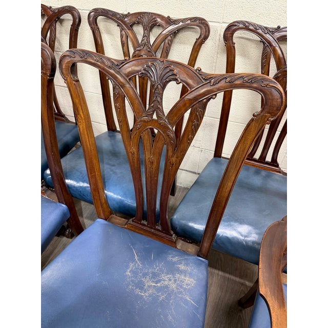 Vintage English Chippendale Style Carved Mahogany Dining Chairs - Set of 8 For Sale - Image 4 of 12
