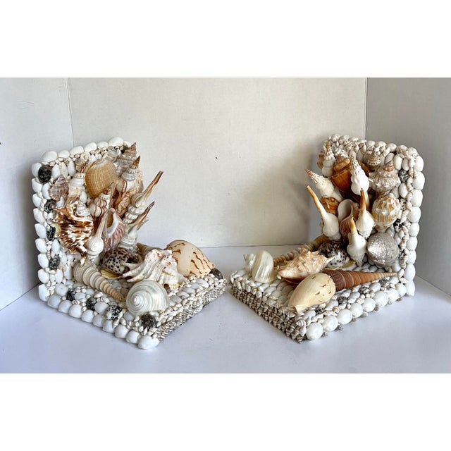Vintage Tall Statement Shell Encrusted Bookends | Chairish