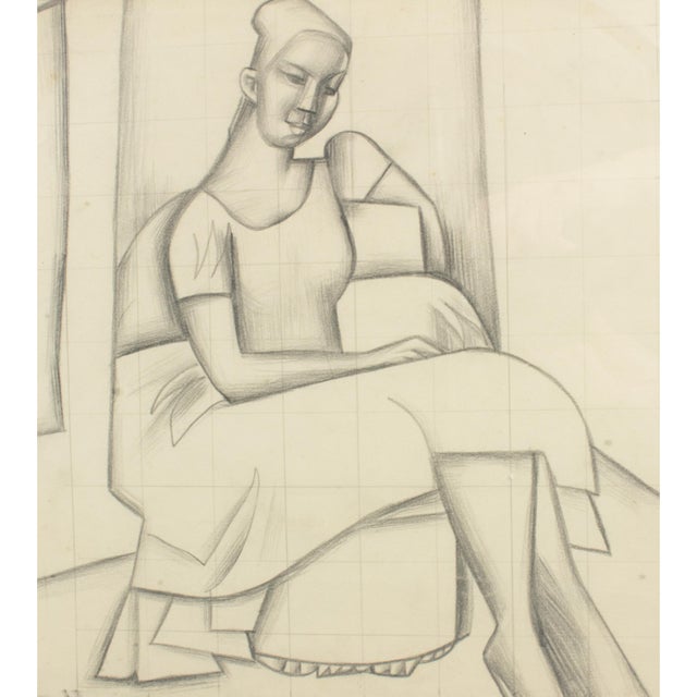 Cubist Woman Study Black Pencil Drawing by Wouyart, Circa 1930 For Sale - Image 15 of 16
