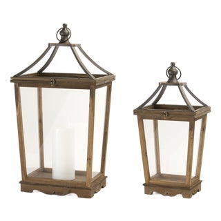 Natural Wooden Lantern with Open Top (Set of 2) For Sale