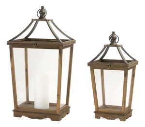 Natural Wooden Lantern with Open Top (Set of 2)
