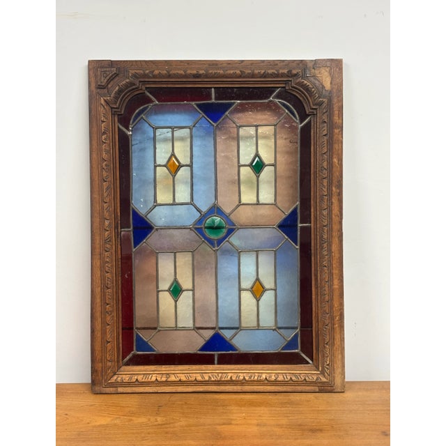 English Antique Stained Glass and Wood Panels - A Pair For Sale - Image 3 of 10
