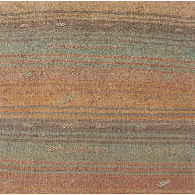 Mid 20th Century Vintage Turkish Kilim Runner With Stripes in Multi Soft Colors For Sale - Image 9 of 12