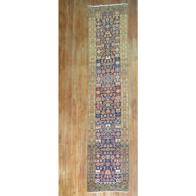 Folk Art Long Antique Persian Heriz Runner - 3'2" x 14'7" For Sale - Image 3 of 11