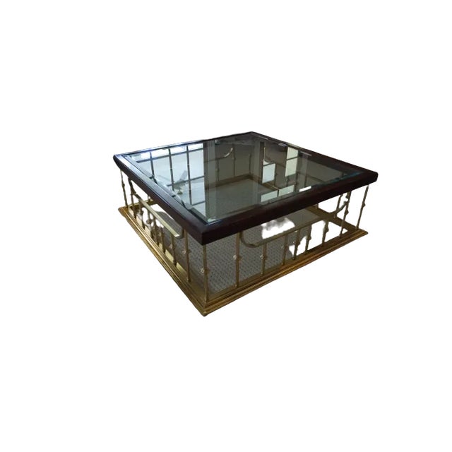 Erwin Lambeth Erwin Lambeth Glass Wood Brass Coffee Table For Sale - Image 4 of 7