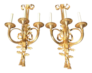 Large of Gilt Bronze French Wall Sconces - a Pair