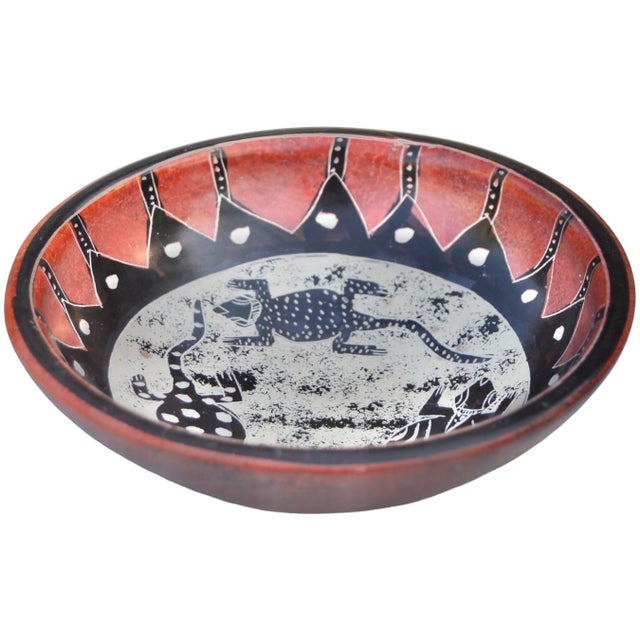 African Vintage Handmade West-African Lizard-Patterned Soapstone Accent Bowl For Sale - Image 3 of 6