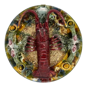 Vintage Palissy Majolica Lobster Plate 10"