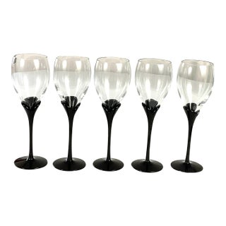 1980s Amaryllis, Black, Stemmed Wines by Colony - Set of Five For Sale