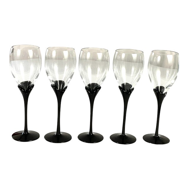 1980s Amaryllis, Black, Stemmed Wines by Colony - Set of Five For Sale