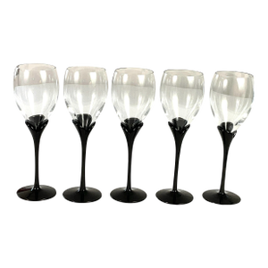 1980s Amaryllis, Black, Stemmed Wines by Colony - Set of Five