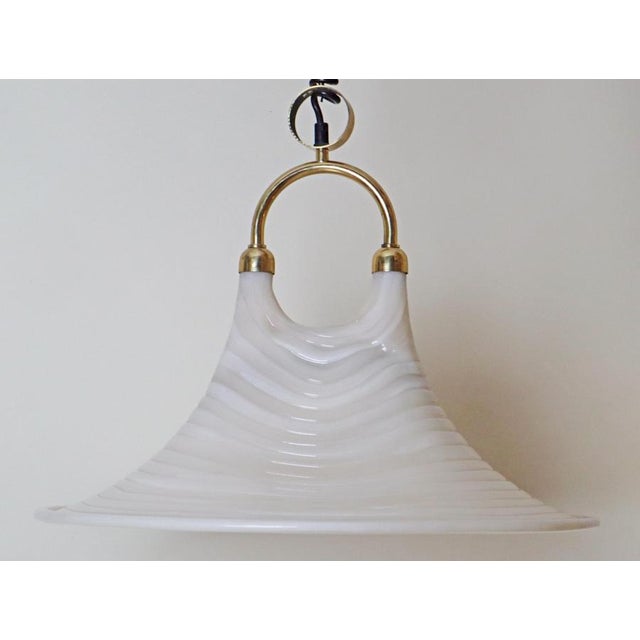 Metal Mid-Century Modern White and Gilt Pendant Lamp with Pull Mechanism, 1970s For Sale - Image 7 of 18