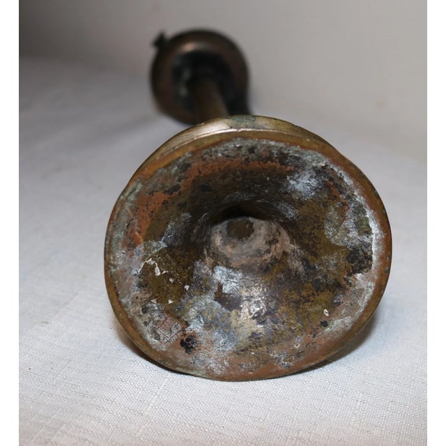 Rare Antique 18th Century 1700's Hand Turned Brass Indian Oil Lamp Stand Figural For Sale - Image 12 of 12