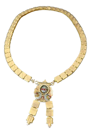 Mid 19th Century Victorian Square Link Necklace With Garnets & Silver Moons