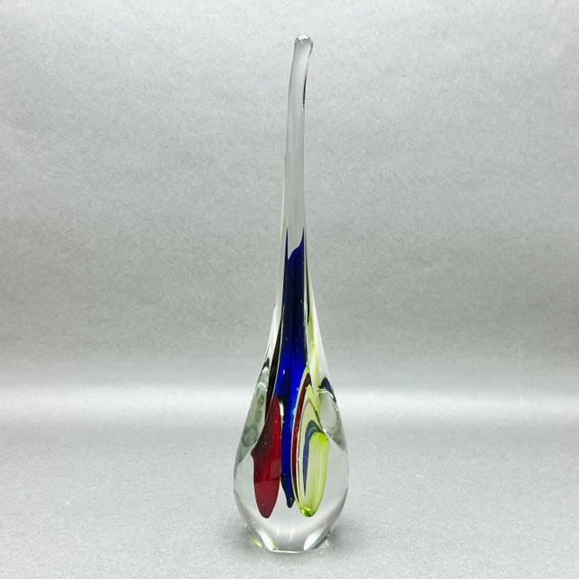 Vintage 1960’s Murano Attributed Clear With Tri Color Sommerso Teardrop Sculpture For Sale In New York - Image 6 of 9