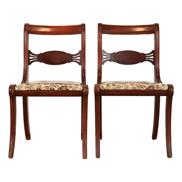 Kindel Furniture Style Regency Carved Mahogany Side Chairs or Dining Chairs, Pair For Sale