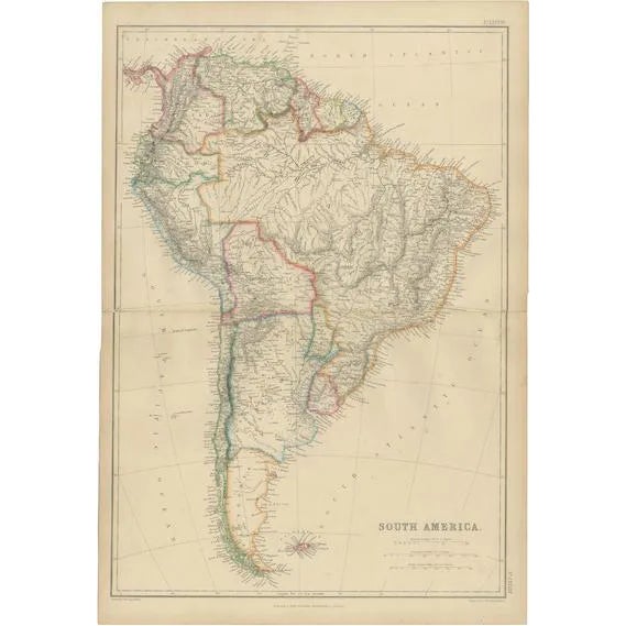 Antique Map of South America by W. G. Blackie, 1859 For Sale