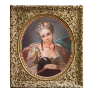 'Young Lady With a King Charles Spaniel', 19th Century French School, Rococo Revival Pastel