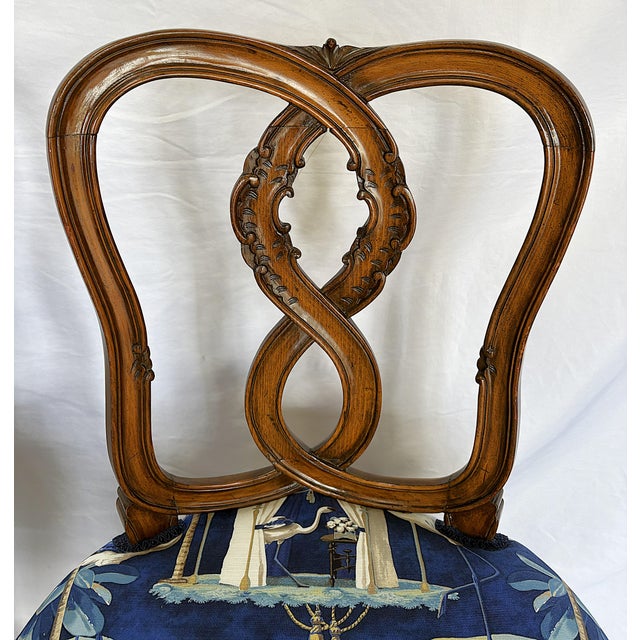 Vintage Pretzel Back Wood Chairs With New Statement Upholstery- A Pair For Sale - Image 16 of 18