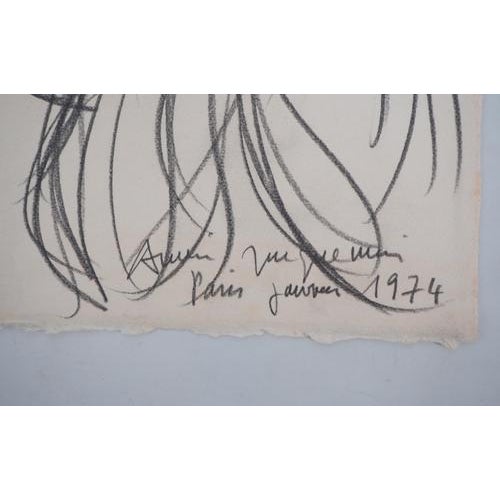 André Jacquemin Young girl with downcast eyes, January 1974 Charcoal drawing Hand signed and dated On 33 x 25 cm vellum...