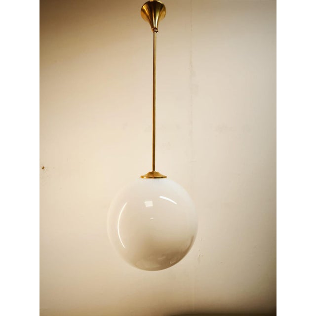 Brass Ceiling Light with Shiny White Sphere For Sale - Image 10 of 11