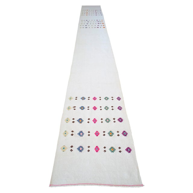 Textile 1970s Flat Weave Runner Turkish Kilim Extra Long Hallway Rug Cotton Stair Decor 2′6″ × 23′2″ For Sale - Image 7 of 14