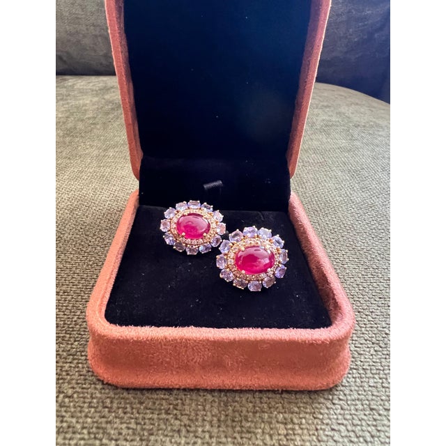 Bochic "Capri" Vintage Ruby & Multi Lavender Tanzanite Earrings Set 18K Gold & Silver For Sale - Image 18 of 18