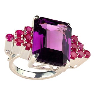 Amethyst and Ruby Dinner Ring February Birthstone For Sale