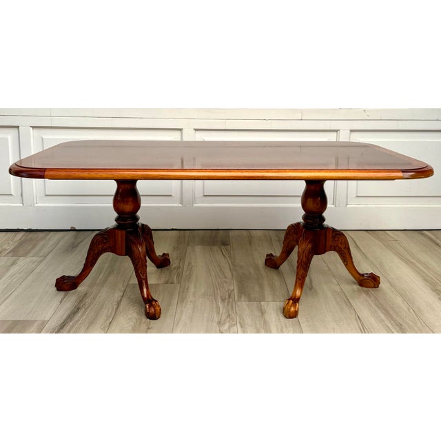 English Georgian Revival Burl Veneer Coffee Table With Double Pedestal Base For Sale - Image 11 of 18