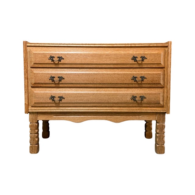 Vintage mid-century Danish occasional chest in hand-carved and turned quarter-sawn white oak attributed to Danish designer...