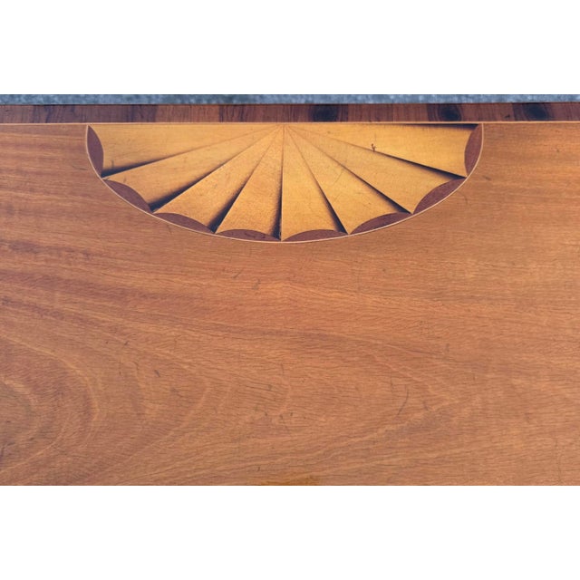 Pair of American Federal Revival Mahogany Demilune Console Tables With Satinwood Fan Inlay and Stringing, Mid-20th Century For Sale - Image 4 of 12