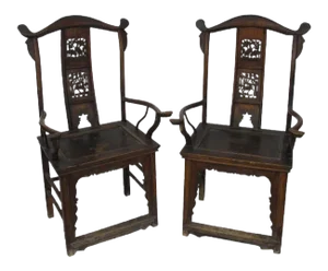Antique Chinese High York Back Armchairs - a Pair