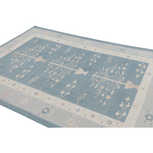 Rug & Kilim Rug & Kilim’s Contemporary Dhurrie Rug, Ice Blue With White Floral Medallions For Sale - Image 4 of 8
