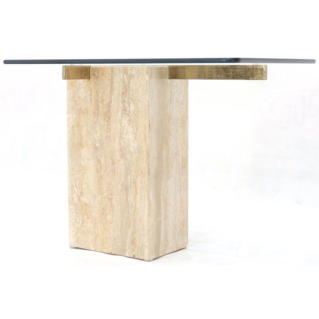 Travertine Base Glass Top Mid-Century Modern Side Table For Sale - Image 6 of 11