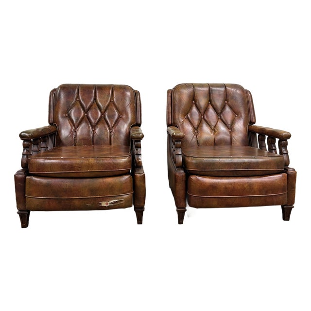 Vintage Stratalounger Tufted Vinyl Recliners - Pair For Sale