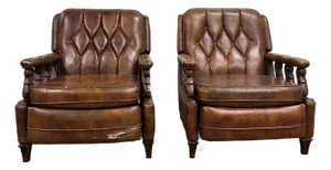 Vintage Stratalounger Tufted Vinyl Recliners - Pair