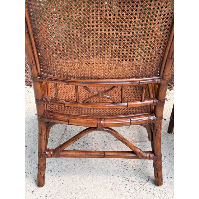 Vintage Chinoiserie Rattan Bamboo Armchairs Woven Cane Seat & Backrest 1970s Vintage For Sale - Image 10 of 14