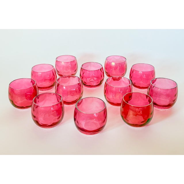 Mid Century Optic Pink Cranberry Roly Poly Glasses, Set of 12 For Sale - Image 16 of 16