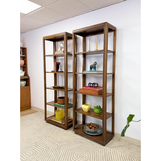 Brown Drexel MCM Transitional Bookcase Pair Solid Wood Vintage Mid-Century Storage, Attributed For Sale - Image 8 of 14