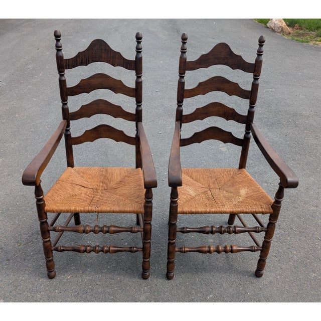 Pair of 1960s American Colonial Revival Ladder-Back Armchairs For Sale - Image 4 of 9