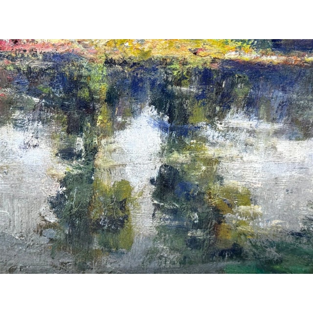 Sky Blue 1920s Impressionist Oil Painting Fishing River Orne Normandy France by André Pré For Sale - Image 8 of 11