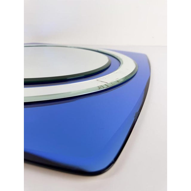 Vintage Italian Space Age Wall Mirror in Cobalt Blue Beveled and Mirrored Glass, 1970s For Sale - Image 9 of 13