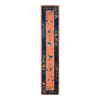 1920s Salmon Floral Antique Chinese Art Deco Rug 2'6"x 11'9" Handknotted Wool Carpet For Sale